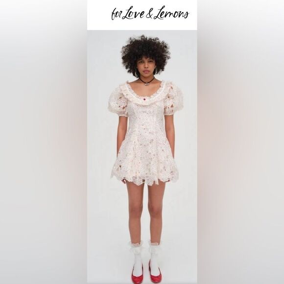 For Love & Lemons 🍋 Aphrodite Embroidered Mini Dress - Picture 3 of 10